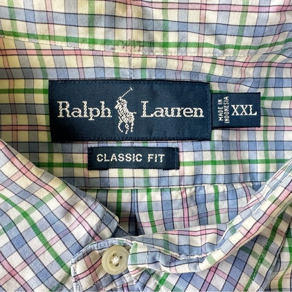 Ralph Lauren Shirt Mens XL‎ Blue Pink Plaid Short Sleeve Green Pony - Picture 6 of 8